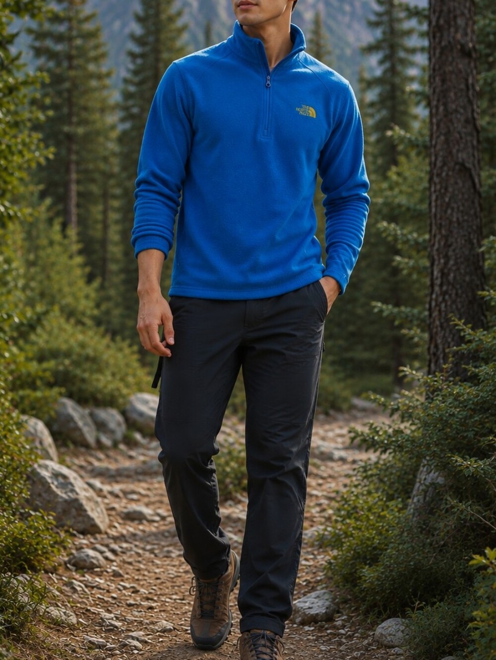 The North Face Men’s Blue Quarter Zip Fleece Pullover Outdoor Hiking Sweater